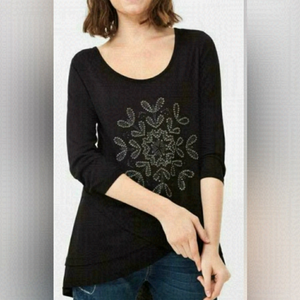 DESIGUAL Maria 3/4 Sleeve Snowflake Studded Crossover Hem Top